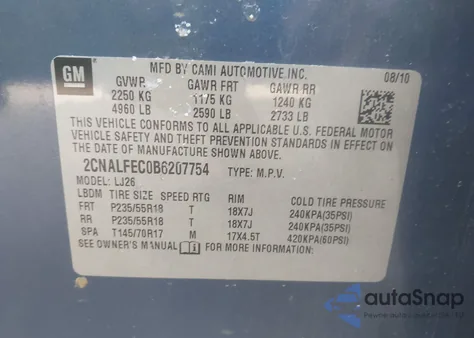 2011 Chevrolet Equinox Ltz from USA, damaged, VIN 2CNALFEC0B6207754